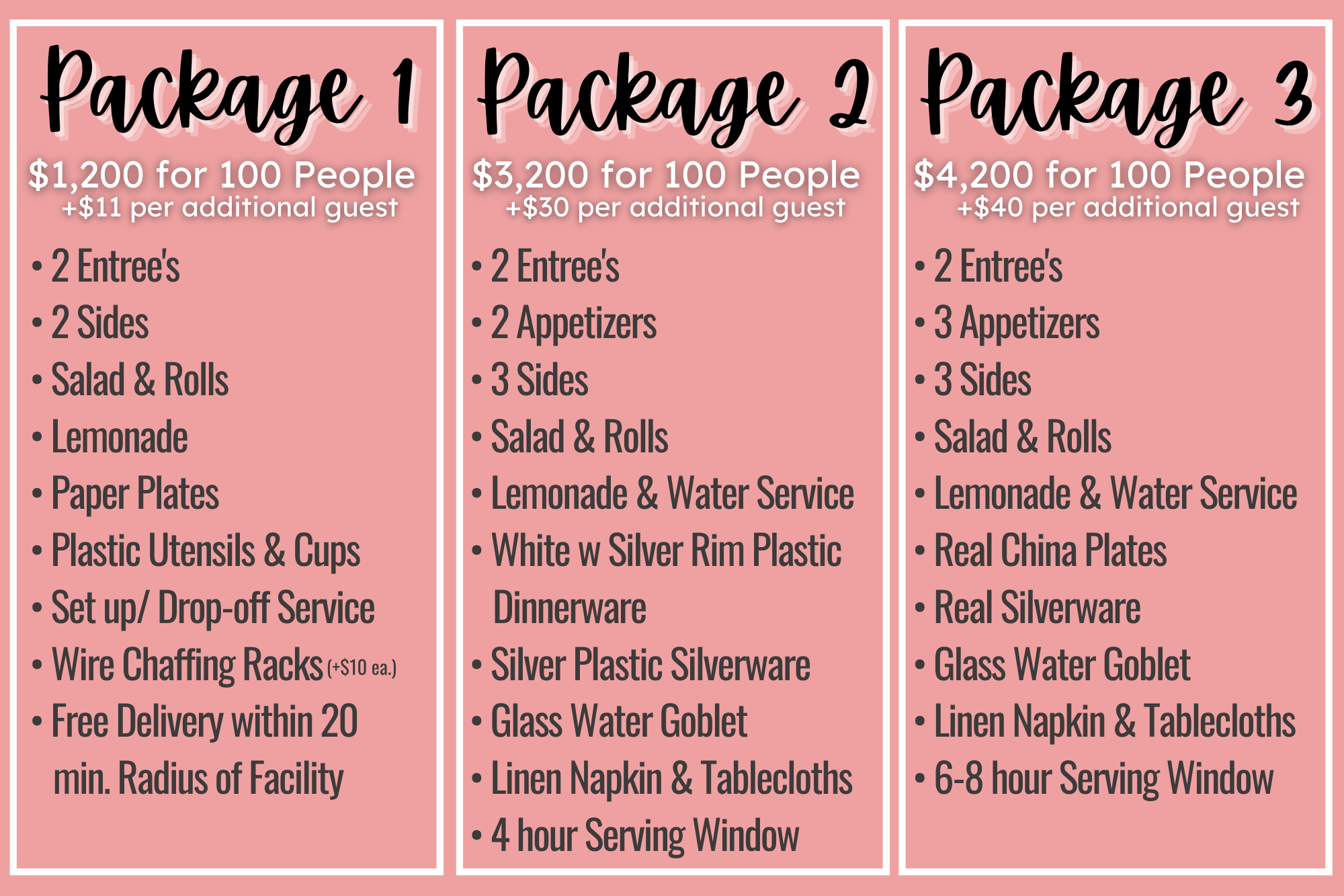 Event Packages Menu Natalie s Catering