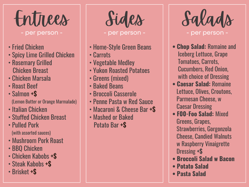 Entrees, Salad, Sides