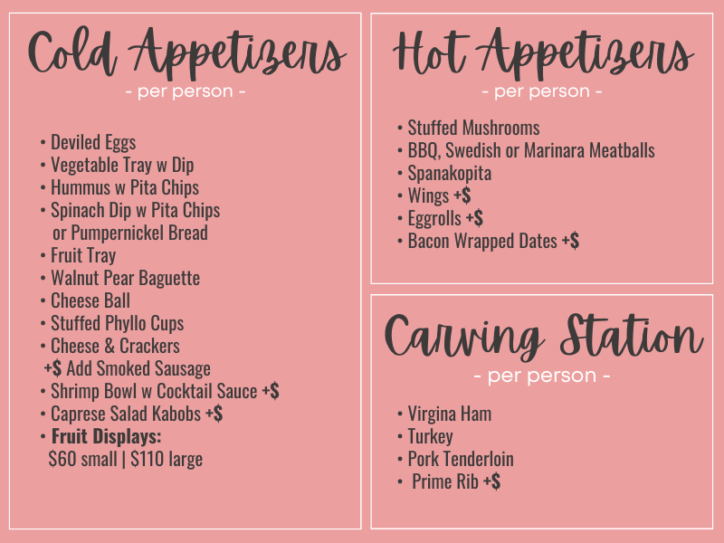 Hot, Cold Appetizers, Carving Station